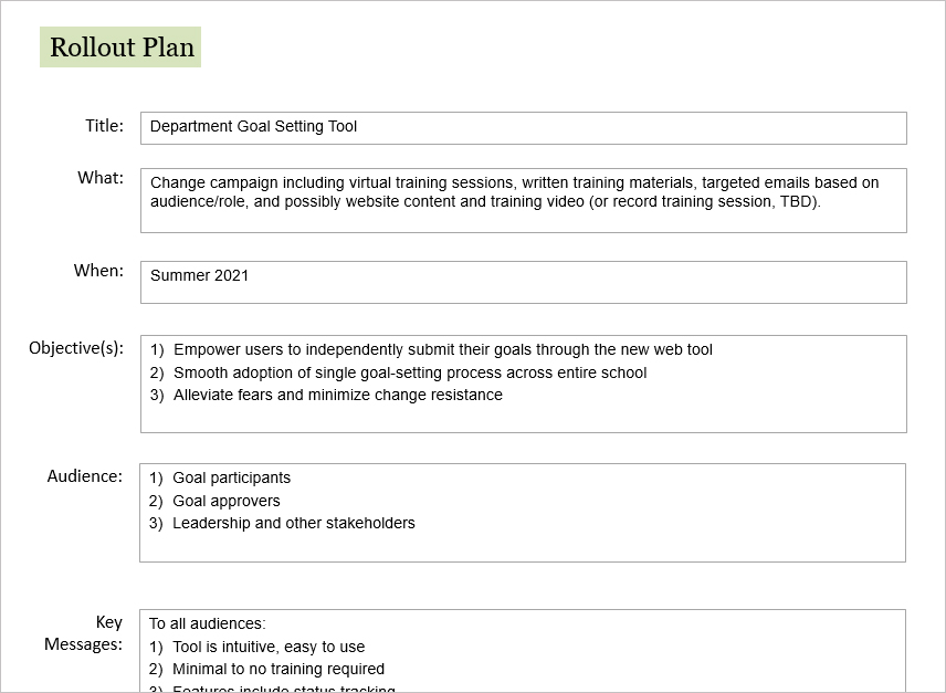 Rollout Plan Template Product Toolkit